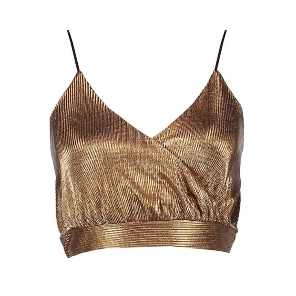 Petite Ava Wrap Crop Pleated Metallic Crop Top